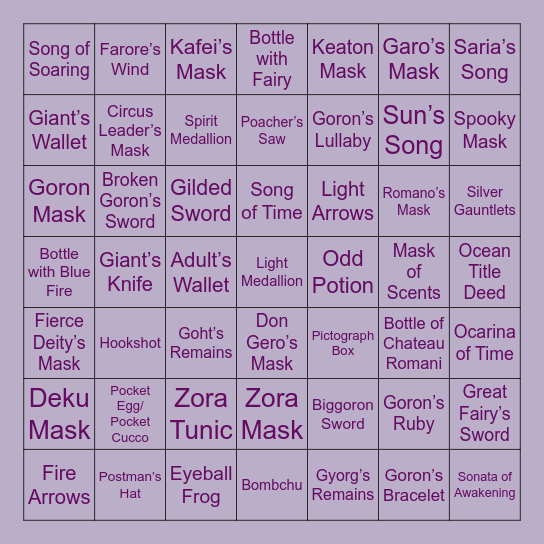 OOTMM Rando Bingo Card