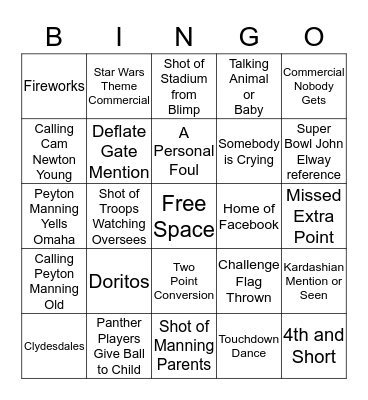 Super Bowl 50 Bingo Card