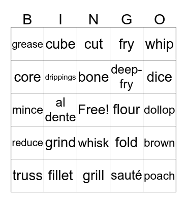 Cooking Term Bingo Card