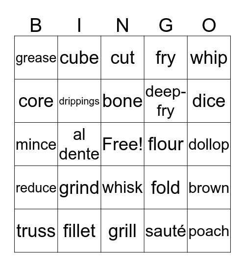 Cooking Term Bingo Card