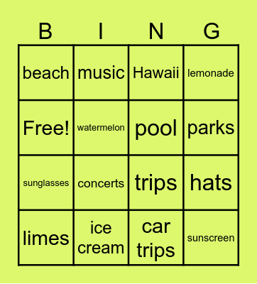 Summer Bingo Card