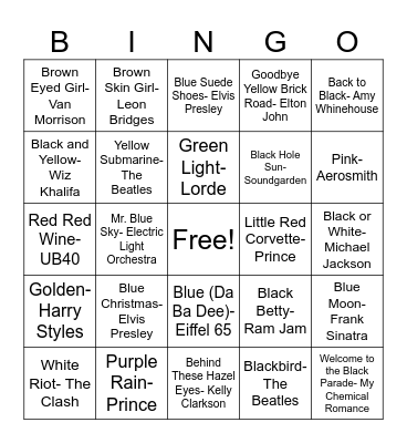 Color Songs Bingo Card
