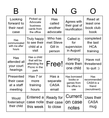 August Monthly Staff Meeting Bingo Card
