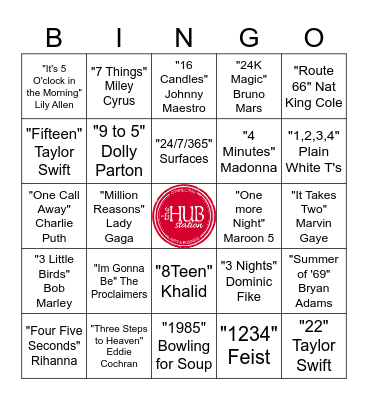Songs with Numbers Bingo Card
