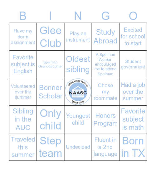 Freshman Orientation Bingo Card