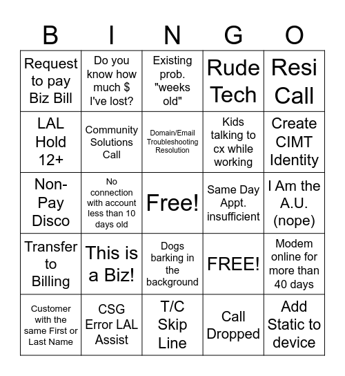 Carrington's Dobbers Bingo Card