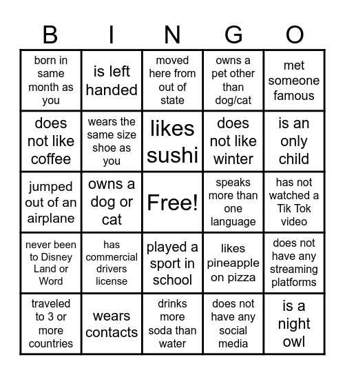 Century Bingo Card