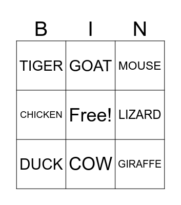 ANIMALS Bingo Card