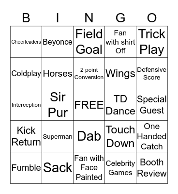 Kids Dabfest 2016-Super Bowl Bingo Card