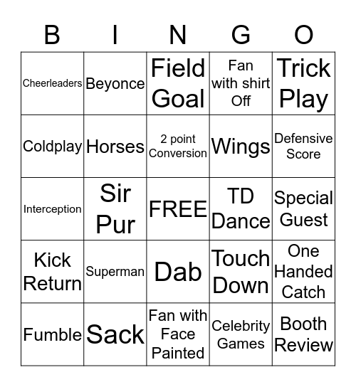 Kids Dabfest 2016-Super Bowl Bingo Card