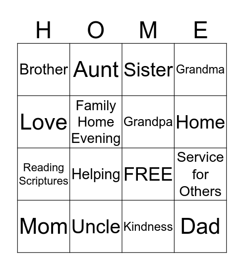 Family Bingo Card