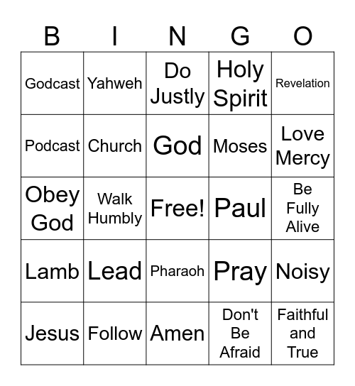 Godcast Week 4 Bingo Card