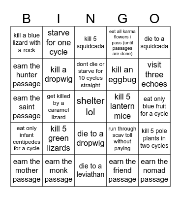 rain world binbo (survivor) Bingo Card