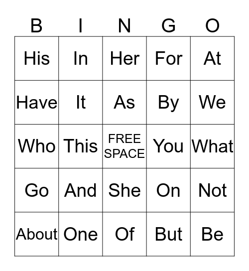 Word Bingo! Bingo Card