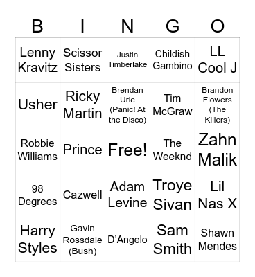 HUNKS OF POP Bingo Card