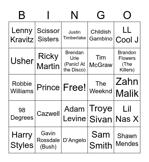 HUNKS OF POP Bingo Card