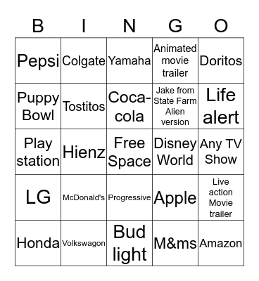 Super Bowl 50 commercial bingo  Bingo Card
