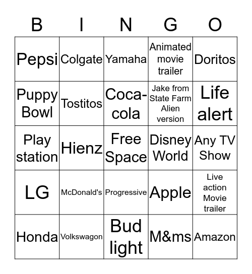 Super Bowl 50 commercial bingo  Bingo Card