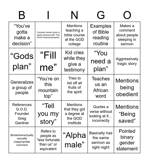 Night 3 BINGO Card