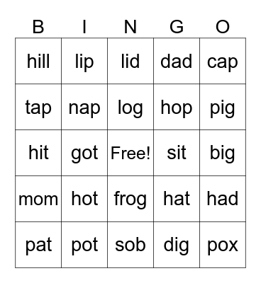 Denmark Phonics Bingo Card