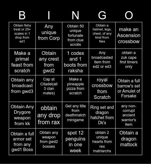 6th Sense Bingo Comp Bingo Card
