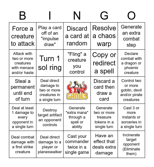 Exor Games B.I.N.G.O Red Bingo Card