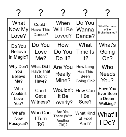 MUSIC BINGO #20 - So Many Questions! Bingo Card