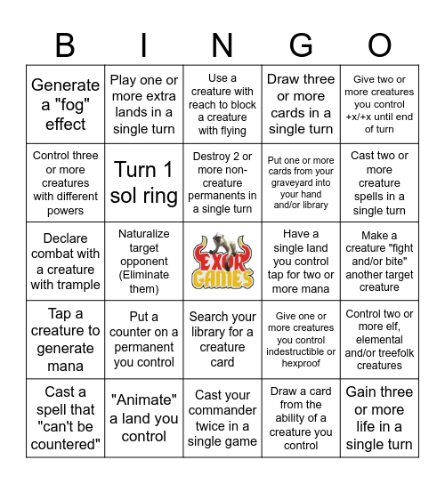 Exor Games B.I.N.G.O Green Bingo Card