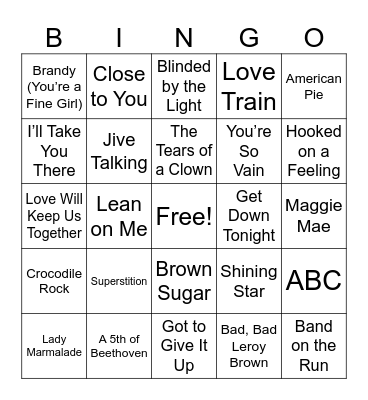 1970's Bingo Card