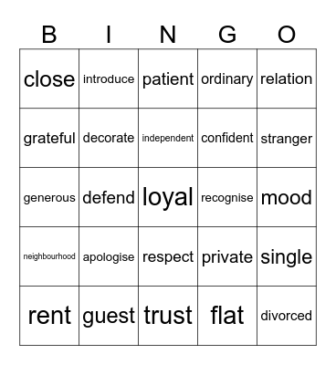 Unit 12 - Friends and relations Bingo Card