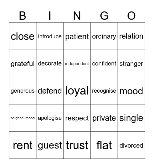 Unit 12 - Friends and relations Bingo Card