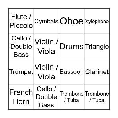 Instruments of the Orchestra Bingo Card