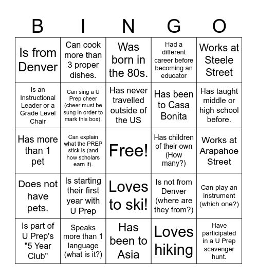 Find Someone Who... Bingo Card