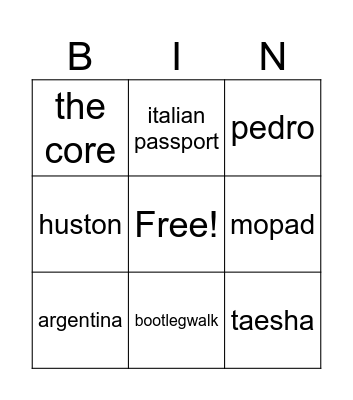 B day Bingo Card