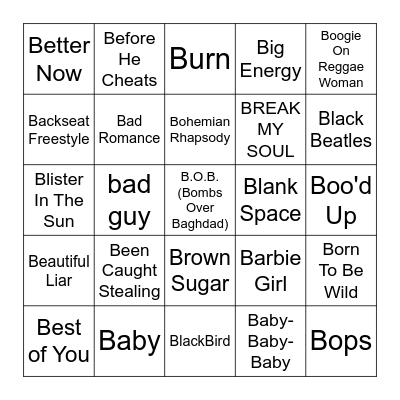 B Bingo Card