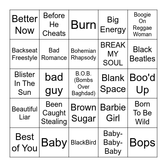 B Bingo Card