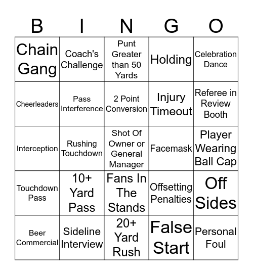 Football Bingo  Bingo Card