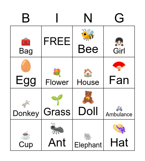 A B C D E F G H Bingo Card