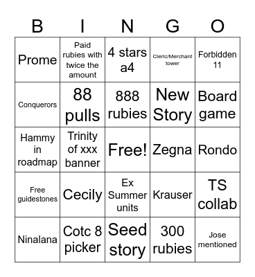TT Anni Bingo Card