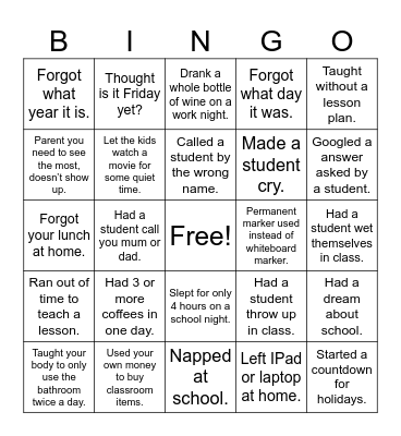 Have I Ever - Teacher. Bingo Card