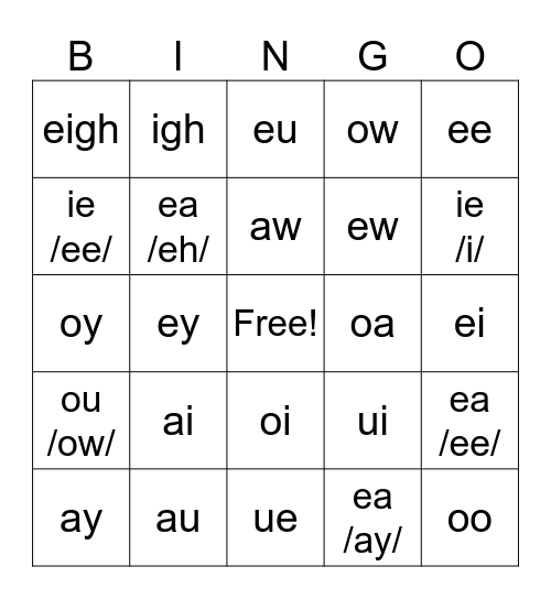 Vowel Teams Bingo Card