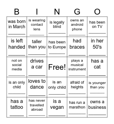 FIND SOMEONE WHO Bingo Card