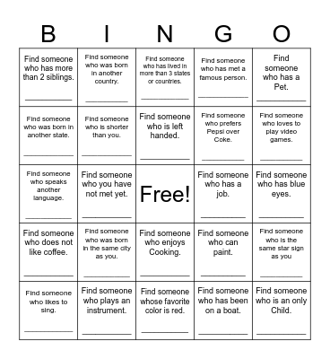 Find Someone Who Bingo Card