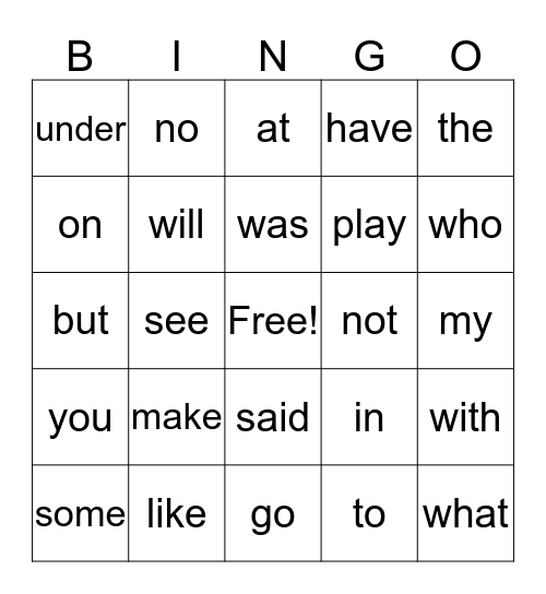 POPCORN Sight Word Bingo Card