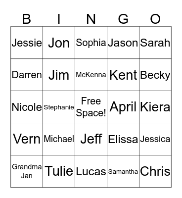 Family BIngo Card