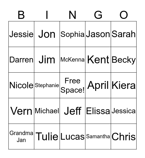 Family BIngo Card