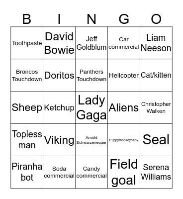 Super Bowl 2016 BINGO - YAY! Bingo Card