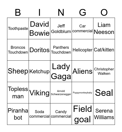 Super Bowl 2016 BINGO - YAY! Bingo Card