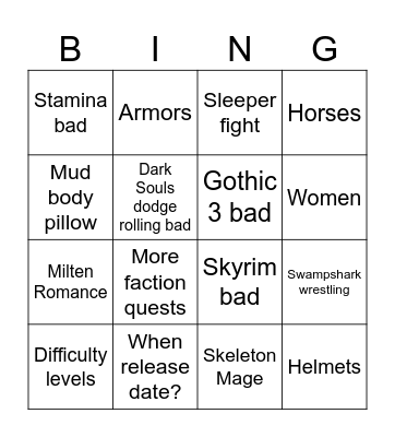 Gothic Remake Discord Bingo Card