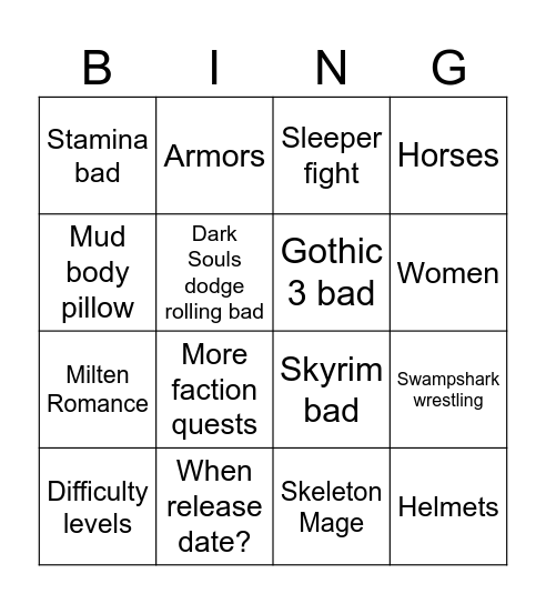 Gothic Remake Discord Bingo Card